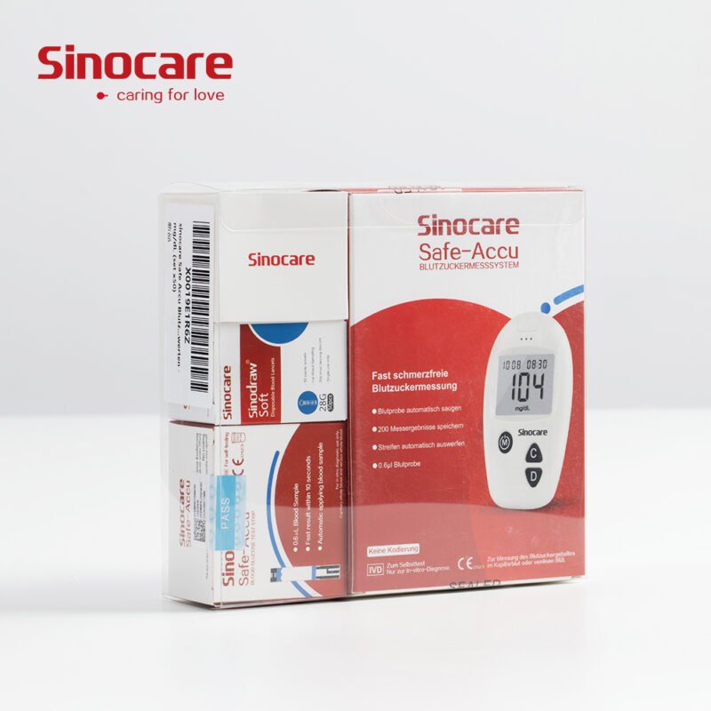 Kit Medidor de Glucosa en Sangre Safe-Accu, Glucometro + 50 Tiras Reactivas, 50 Lancetas y Dispositivo de Punción
